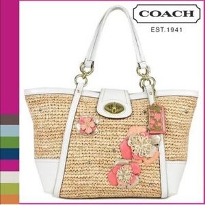 Coach Hampton Embellished Weekend Straw bag